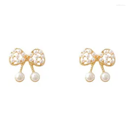 Stud Earrings Simple Temperament Pearl Bow Eeardrop Retro Fashion Earring Women Accessories Gift