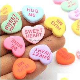 Decorative Objects Figurines 50Pcs/Lot Colorf Hug Me Sweet Heart Resin Flatback Cabochon Craft Scrapbooking Hair Bow Embellishment Dhwto