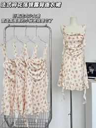 Casual Dresses Summer French Vintage Fashion Suspender Floral Prom Dress For Women 2024 Mini Frocks Sexy Design Aesthetic Robe Party