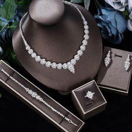 Necklace Earrings Set 2024 Fashion 4-piece Bridal Zirconia Full Women's Party Jewellery Dubai Nigeria CZ Crystal Wedding