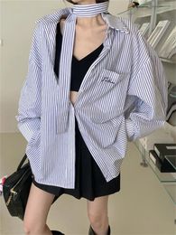 Women's Blouses PLAMTEE All Match Blue Shirts Women Stripes Full Sleeve Loose Office Lady Autumn 2024 Camping High Street Casual Blusas