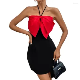 Casual Dresses Sexy Halter Red Big Bow Mini Dress Evening Party Women Elegant Off Shoulder Strapless Sleeveless Backless Bodycon