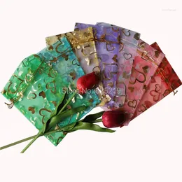 Gift Wrap 100pcs/lot Mix Color 10 15cm/4 6inch Stamping Heart Printing Organza Bag For Packaging And Pouch Wedding Bags