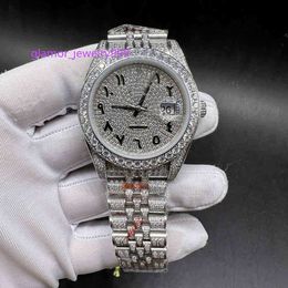 Iced out men watch 41 AAA automatic 2813 CZ diamonds silver case Diamonds Arabic numerals one row stones bezelBrand logo watch