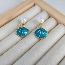 Stud Earrings Spring Summer Light Luxury Blue Shell Pearl For Woman Fashion Jewellery Exquisite Ear Hook Accessories Girls Gift