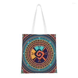 Shopping Bags Colourful Hunab Ku Mayan Symbol Groceries Tote Bag Women Cute Canvas Shopper Shoulder Big Capacity Handbags