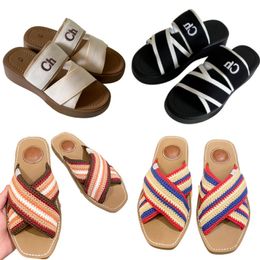 Luxury women slippers rainbow color designer shoes wood bottom muller shoes square toe sandals letter brand knitted shoes new fashion women shoes flat heel outdoor