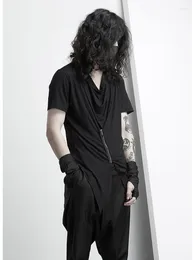 Ethnic Clothing Fashionable Men's T-shirt Summer Soft Short Sleeve Yamamoto Style Personality Slim-fit Black