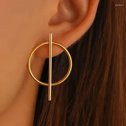 Stud Earrings Exaggerated Gold Colour Big Circle For Women Fashion Metal Geometric Round Statement Jewellery Gift