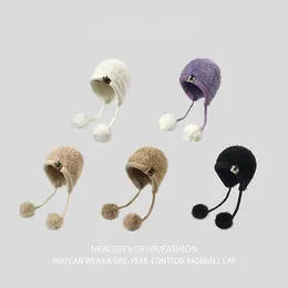 Berets Autumn Winter Female Sweet Cute Hairball Bomber Hat Korean Version Thickened Plush Knitted Warm Ear Protection Wool