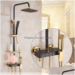 Kitchen Faucets European Luxury Solid Brass Shower Set With White Gold And Black Sets For Drop Delivery Home Garden Showers Accs Dh8Mw