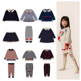 Girl Dresses Girls Knitted Dress 23 Fall Winter KS Boys Sweater Pants Suit Navy Striped Kids Pajamas