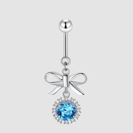 Jewellery Belly Button Navel Ring 925 Sterling Silver Curved Barbell Bananabell Bowknot Navel Piercing Body Jewellery Blue Zircon On Dangle