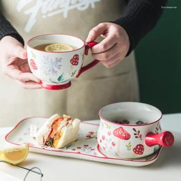 Mugs Hand-painted Mushroom Japanese Ceramic Breakfast Bowl Set Wholesale Oat Western Food Plate With Handle Creativity
