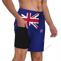 Men's Shorts Zealand Flag 3D Mens Swimming Trunks With Compression Liner 2 In 1 Quick-Dry Summer Swim Pockets