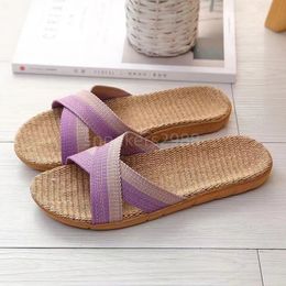 Salute to woven canvas shoes, slippers grass shoes Mule Slides sandals high heels flat heels women casual and fashionable beach slippers E11