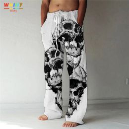 Pants Men's Skull Casual Pants Fashion Trousers Baggy Skeleton Pants Pockets Drawstring Elastic Waist Beach Pants Yoga Comfort Soft