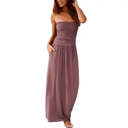 Party Dresses Strapless Long Dress Women Costumer A Line Womens Bandeau Holiday Off Shoulder Ladies Summer Solid Maxi