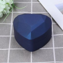 Jewelry Pouches LED Lighted Ring Box Heart Shape Storage For Proposal Engagement Wedding Anniversay Valentines Day Blue