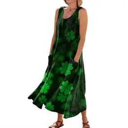 Casual Dresses Women's Comfort St. Patrick's Day Printed Sleeveless Pocket Dress Streetwear Women Fashion Aesthetic Clothes Skirt