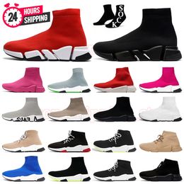 2024 Designer Paris Socks boots Speed 1.0 2.0 Casual shoes Platform Triple black white Beign Red shiny knit Slip-On Loafers Trainers 2.0 Booties Men Womens Sneaker Dhgate