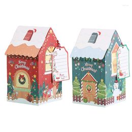 Gift Wrap 25/50PCS Merry Christmas House Shape Candy Bag Xmas Kraft Paper Packing Box Navidad Tree Pendant Party Supplies