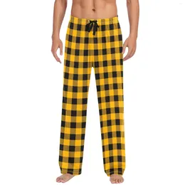 Men's Sleepwear Men Home Casual Pants Soild Color And Plaid Printed Full Length Seasons Fashion All-Match Drawstring Pajama Trousers