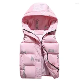 Women's Vests 2024 Autumn Winter Women Cotton Padded Puffer Sleeveless Parkas Glossy Print Men Couple Short Jacket Waistcoat