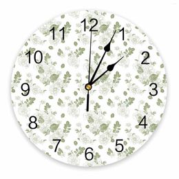 Wall Clocks Watercolor Hand-Painted Floral Retro Green Printed Clock Modern Silent Living Room Home Decor Hanging Watch