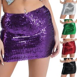 Skirts Women Sequin Skirt High Waist Slim Fit Sheath Reflective Ultra Short Performance Stage Show Nightclub Dance Mini