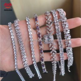 Qianjian Diamond Hip Hop Iced Out Vvs Moissanite 925 Sterling Silver Rose Gold Tennis Bracelet