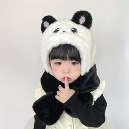 Berets 48-52cm Baby One Piece Hat 2024 Winter Super Cute Plush Boys And Girls Windproof Thickened Children Neck
