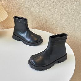 Boots Children'S Girl Black Ankle Spring And Autumn Casual Kids Shoes 2024 Waterproof Microfiber Leather Boot