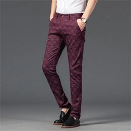 Cotton Fashion streetwear men clothing 7 Colour mens straight slim casual pants trousers trend black Plaid pants men 28-38