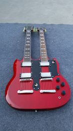 Red double neck high quality SG electric guitar, nickel chrome hardware accessories, 12 strings and 6 strings, in stock, fast shipping