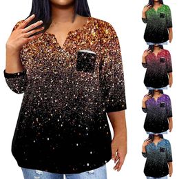 Women's T Shirts Womens Fashion V Neck Prints Colour Three Quarter Sleeved Casual Blouses And Tunics Clothes For Women