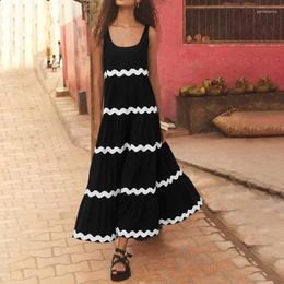 Casual Dresses Vestidos De Mujer Summer Woman Clothing Long Fashion Stripe O-Neck Sleeveless Bohemian Dress For Women Robe Loose