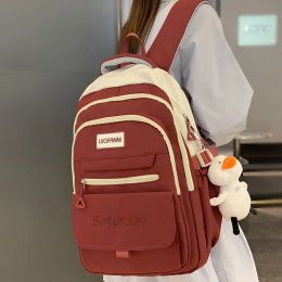 Backpack Ladies High Capacity Red Leisure College Backpack Trendy Women Fashion Nylon Laptop Book Bags Girl Cute Travel School Bag Female