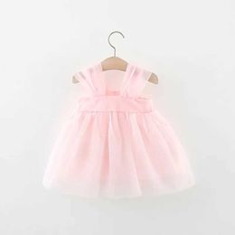 Girl's Dresses Sweet Flower Fairy Baby Girl Party Dresses Summer Solid Colour Mesh Princess Evening Dress Kids Costume 0 to 3 Years Old ChildrenL2402