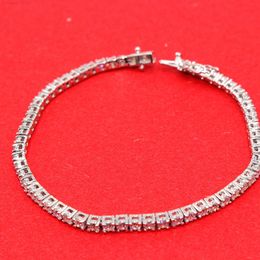 Custom Hip Hop 925 Sterling Silver Iced Out Moissanite Diamond Round Cut Tennis Chain Bracelet