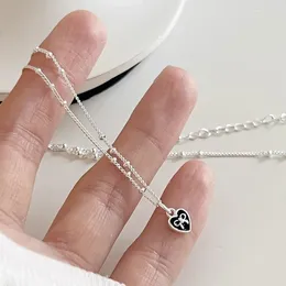 Pendants 925 Sterling Silver Necklace Small Bowtie Heart Black Punk Geometric For Women Girl Jewellery Gift Drop Wholesale