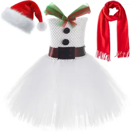 Girl Dresses White Snowman Christmas Costumes For Girls Xmas Party Gift Kids Year Outfit Princess Ballet Tutus With Hat Scarf