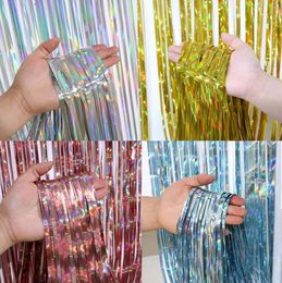 2M Metallic Foil Fringe Shimmer Backdrop Wedding Party Wall Decoration Photo Booth Backdrop Tinsel Glitter Curtain Gold