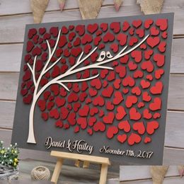 Other Event Party Supplies Wedding Guest Book Alternative Tree Wood Custom Unique Guestbook Hearts Bury Autumn Rustic Wooden Drop Dh6Vu