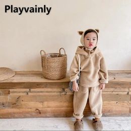 Clothing Sets Autumn Winter Suit Kids Clothes For Baby Girl Boy Lamb Cashmere Thicken Casual Hooded Children Outfits E21836