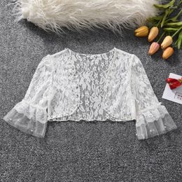 Scarves Pearls Shrug Top Cardigan Graceful Lace Short Sleeve Wrap Flouncing Fashionable Shawl Embroidered