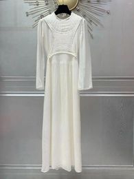 Casual Dresses Vintage 2024 White Women's Wool Silk Long Dress Sexy Fashion Design Slim Nightclub Runway Macrame