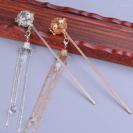 Hair Clips Vintage Glow In The Dark Tassel Sticks For Women Chinese Glowing Copper Ball Chopsticks Hairpins Fashion Headdress Jewellery