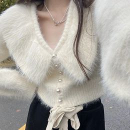 Cardigans Cropped Sweater Jacket 2023 Autumn Winter Women Clothes Mohair White Sueter Cardigan Soft Coats Femme Sweet Knit Sweaters Tops