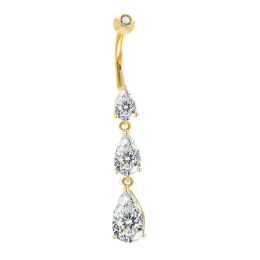 Jewellery ET 14K Solid Gold Tear Drop Zirconia Externally Threaded Belly Button Rings KDE04G